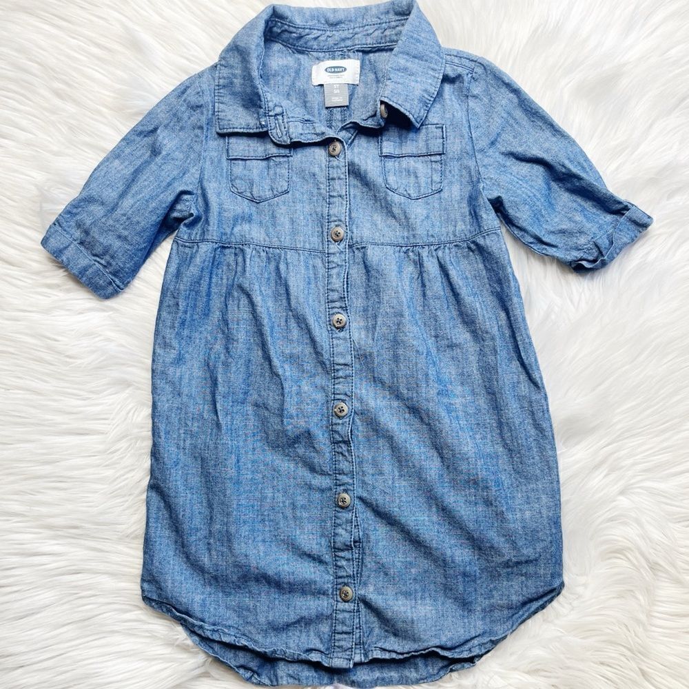 Old Navy Denim Button Down Long Sleeve Dress Blue Size 5T